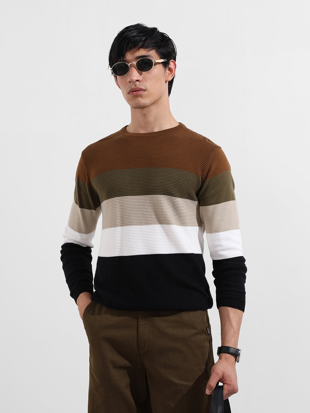 Men's Blue Slim Fit Flat Knit T-Shirt