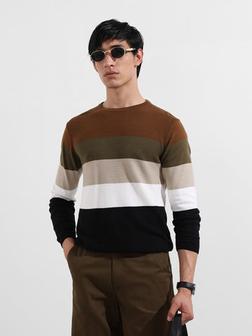 Men's Blue Slim Fit Flat Knit T-Shirt