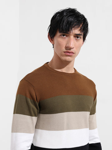 Men's Blue Slim Fit Flat Knit T-Shirt
