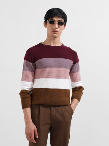 Men's Maroon Slim Fit Solid Flat Knit T-Shirt