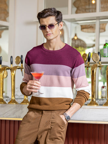 Men's Maroon Slim Fit Solid Flat Knit T-Shirt