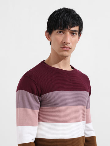 Men's Maroon Slim Fit Solid Flat Knit T-Shirt