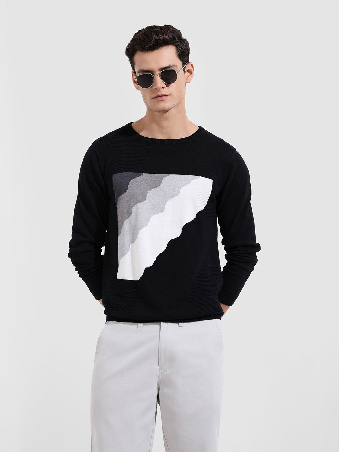 Men's Black Slim Fit Textured Flat Knit T-Shirt