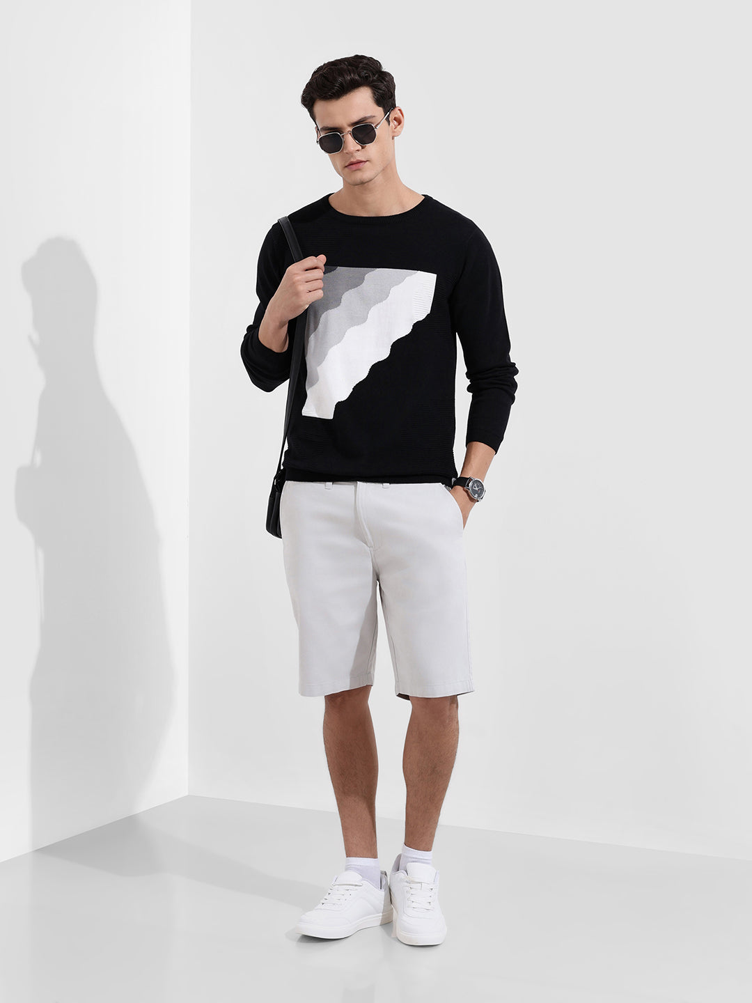 Men's Black Slim Fit Textured Flat Knit T-Shirt