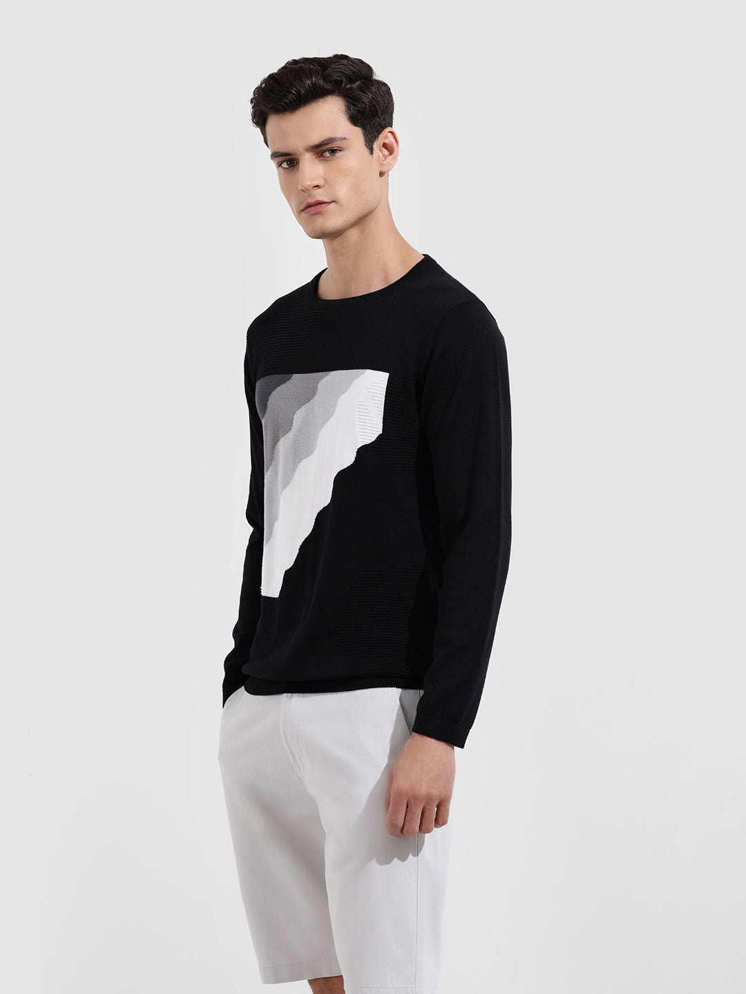 Men's Black Slim Fit Textured Flat Knit T-Shirt