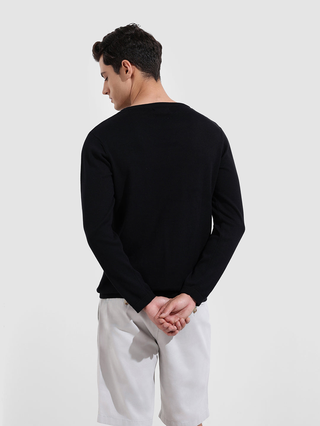 Men's Black Slim Fit Textured Flat Knit T-Shirt