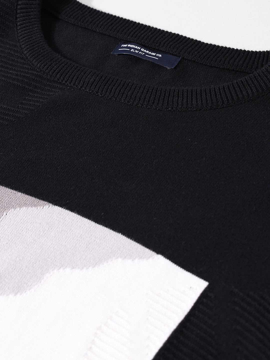 Men's Black Slim Fit Textured Flat Knit T-Shirt