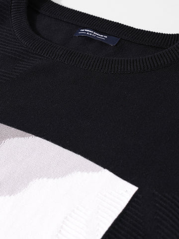 Men's Black Slim Fit Textured Flat Knit T-Shirt