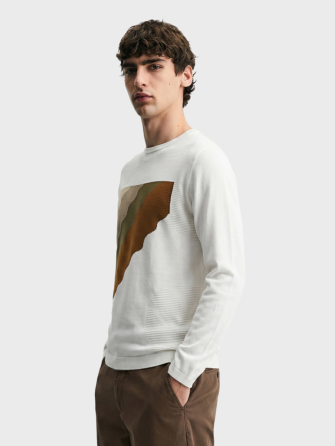 Men's White Slim Fit Solid Flat Knit T-Shirt