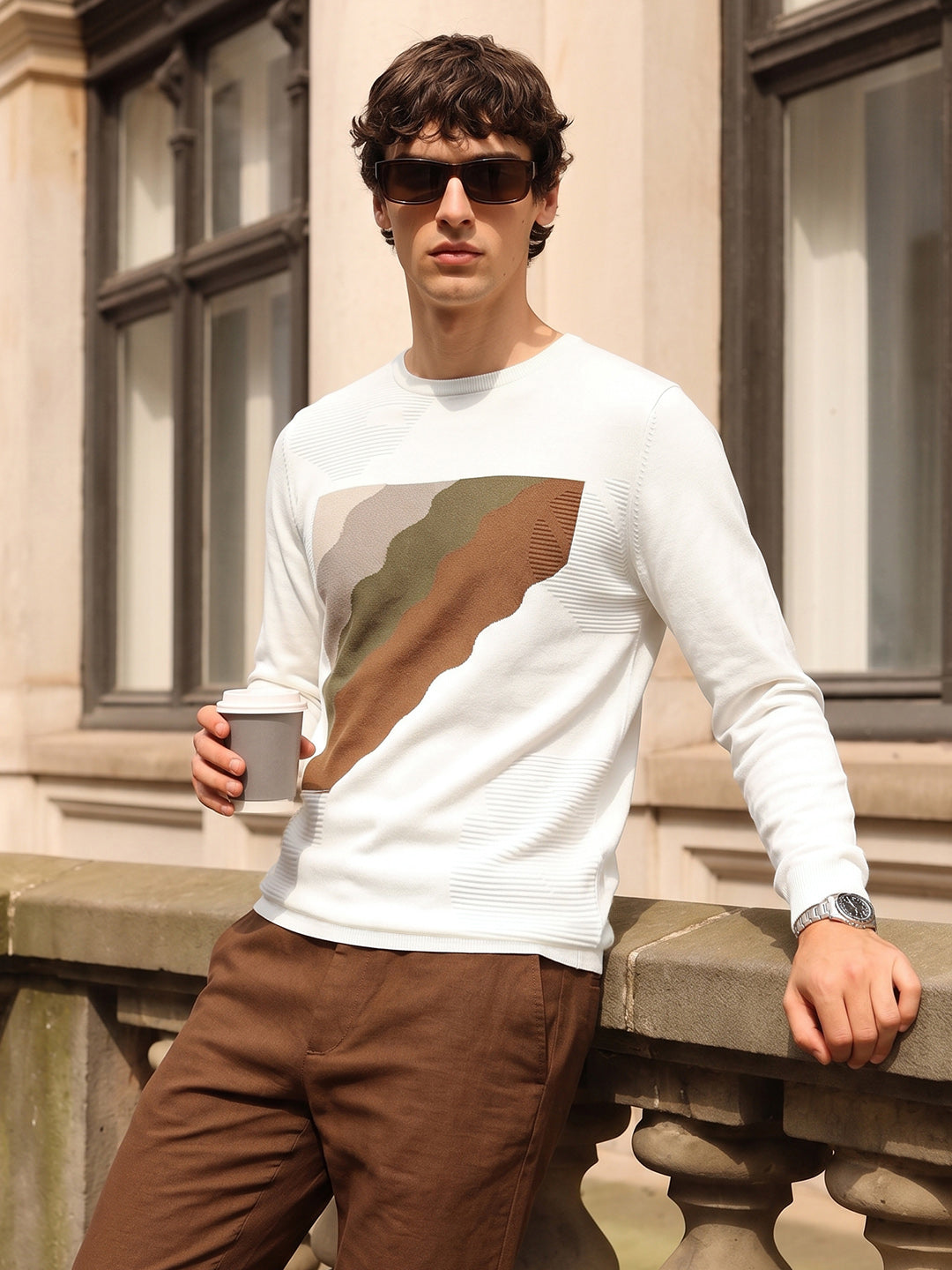 Men's White Slim Fit Solid Flat Knit T-Shirt