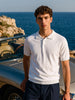 Men's White Slim Fit Solid Flat Knit Polo T-Shirt
