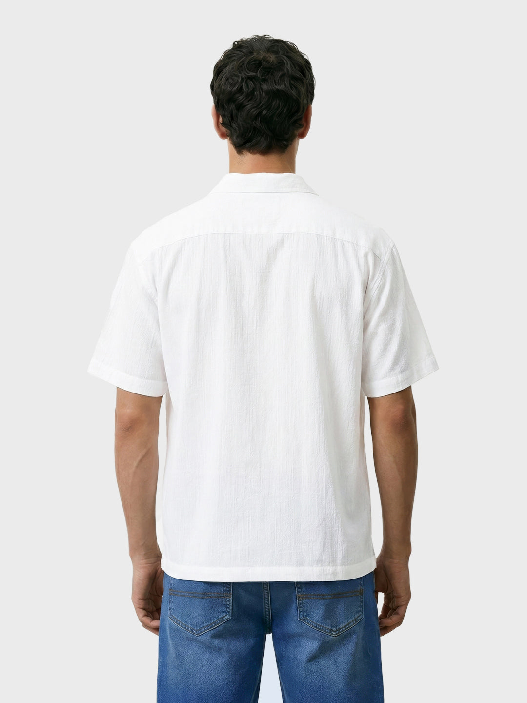 Men's White Relaxed Fit Embroided Resort Wear Shirt