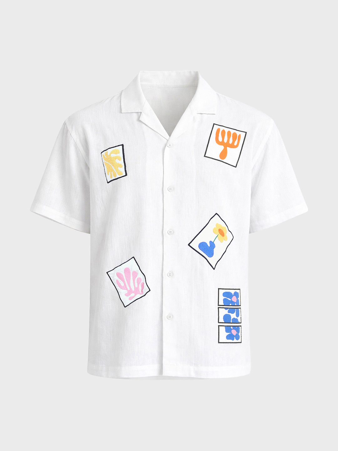 Men's White Relaxed Fit Embroided Resort Wear Shirt