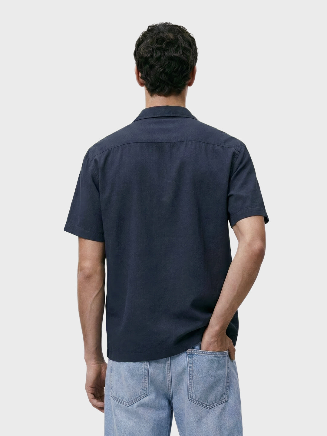 Men's Navy Blue Relaxed Fit Embroided Resort Wear Shirt