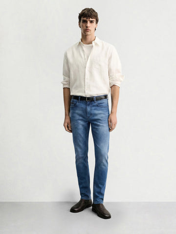 Men's Blue Slim Fit Solid Casual Jeans