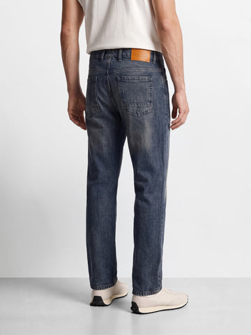 Men's Blue Vintage Straight Fit Solid Casual Jeans