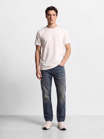 Men's Blue Vintage Straight Fit Solid Casual Jeans
