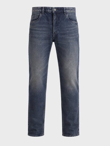 Men's Blue Vintage Straight Fit Solid Casual Jeans