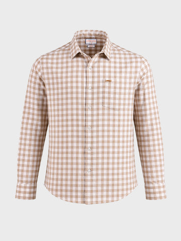 Men's Khaki Regular Fit Checkered Casual Shirts