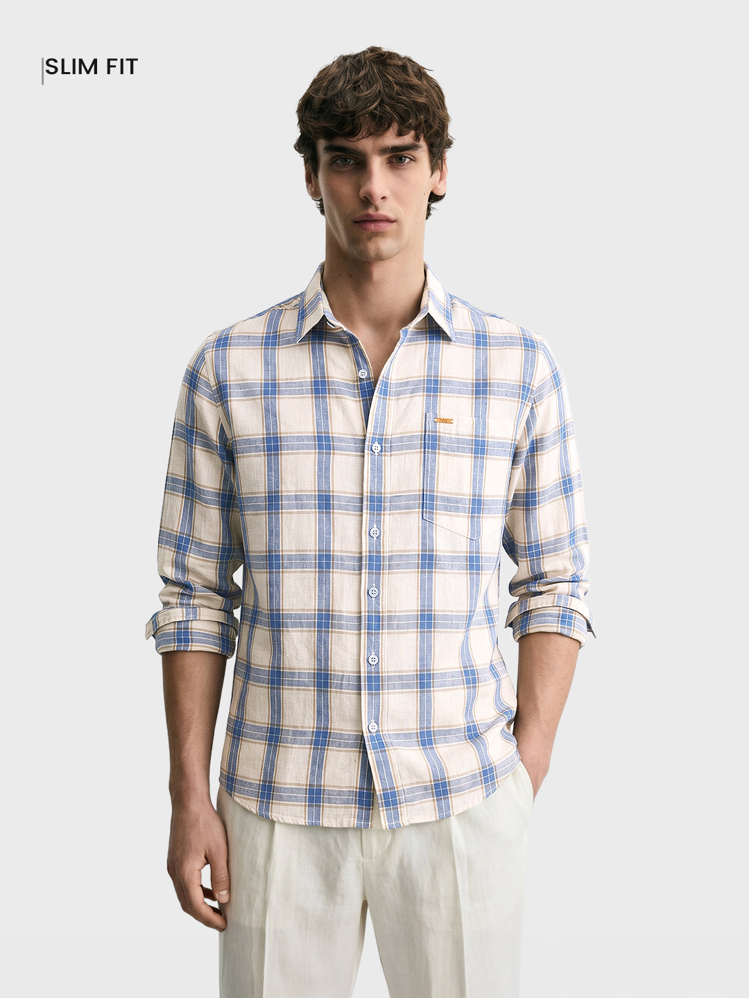 Men's Navy Blue Regular Fit Checkered Casual Shirts