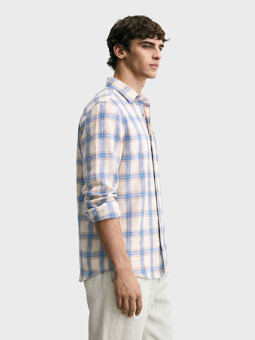 Men's Navy Blue Regular Fit Checkered Casual Shirts