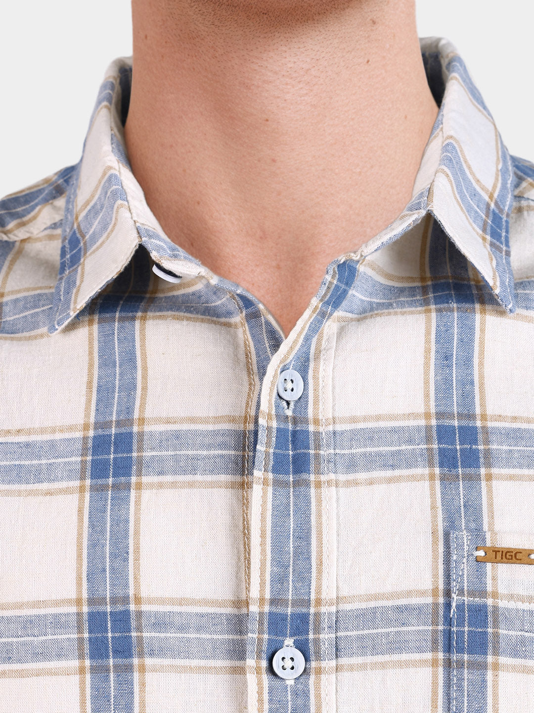 Men's Navy Blue Regular Fit Checkered Casual Shirts