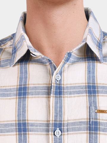Men's Navy Blue Regular Fit Checkered Casual Shirts