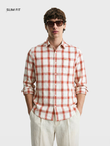 Men's Red Regular Fit Checkered Casual Shirts