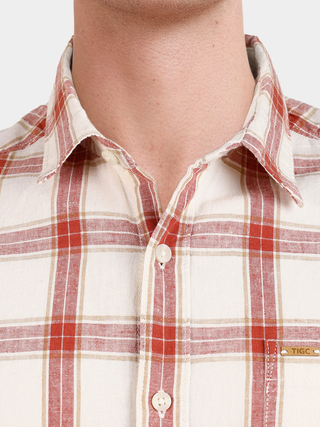 Men's Red Regular Fit Checkered Casual Shirts