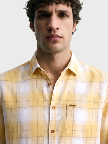 Men's Yellow Regular Fit Checkered Casual Shirt
