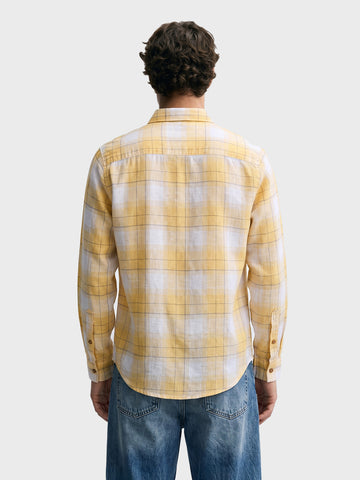 Men's Yellow Regular Fit Checkered Casual Shirt