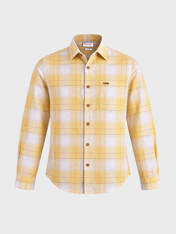 Men's Yellow Regular Fit Checkered Casual Shirt