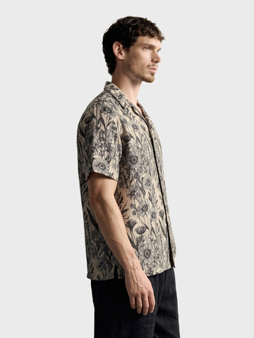 Men's Beige Relaxed Fit Floral Printed Casual Shirt