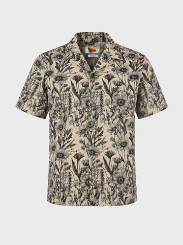 Men's Beige Relaxed Fit Floral Printed Casual Shirt