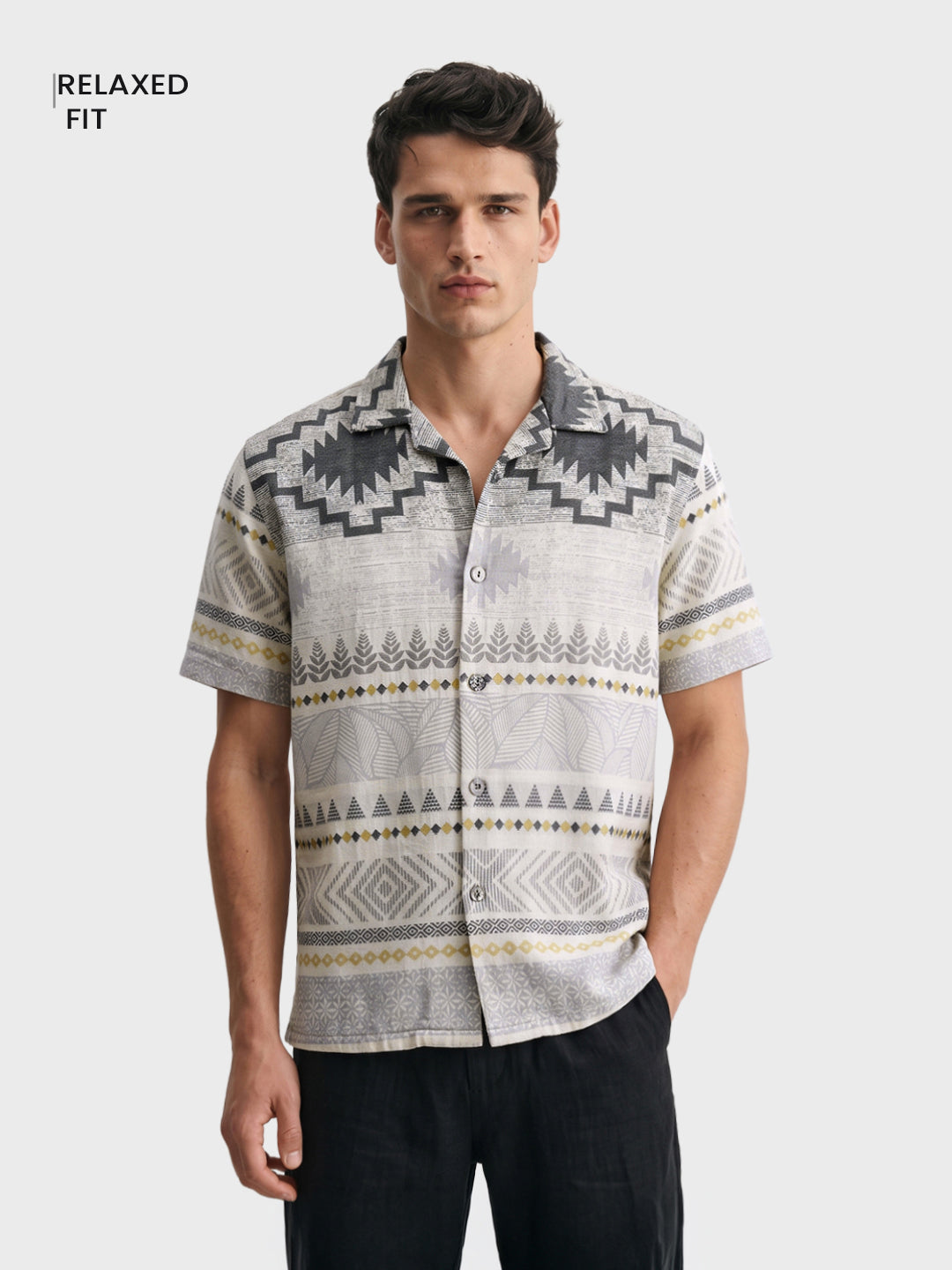 Men's Grey Relaxed Fit Printed Casual Shirt