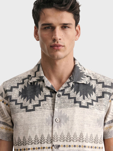 Men's Grey Relaxed Fit Printed Casual Shirt