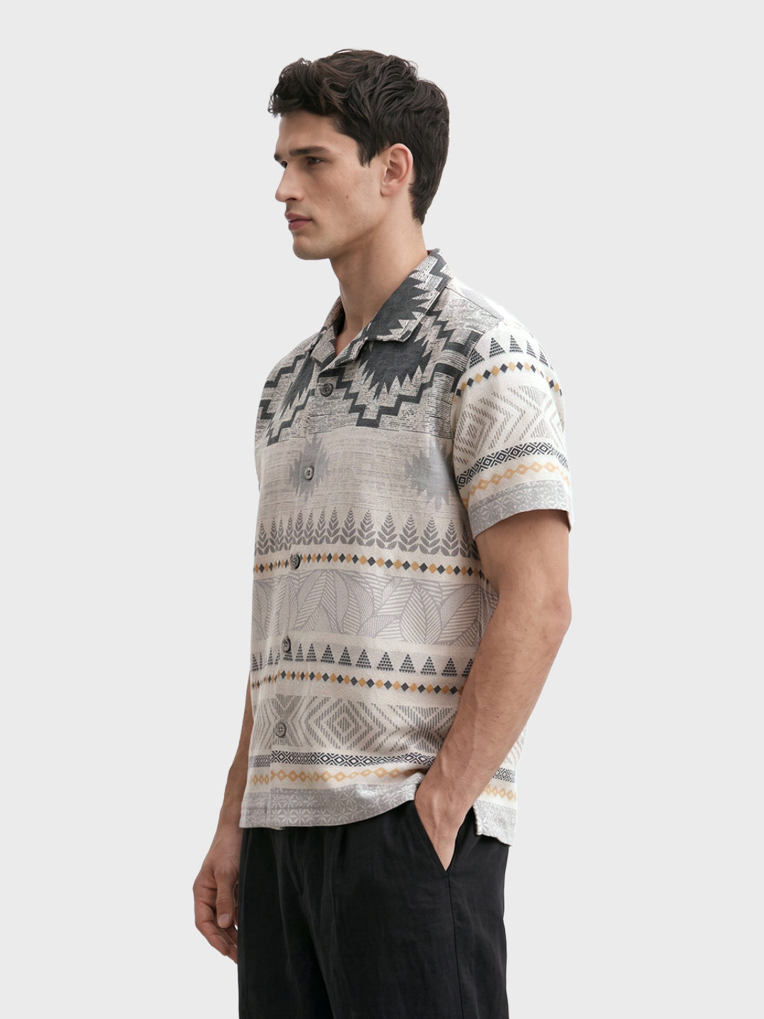 Men's Grey Relaxed Fit Printed Casual Shirt