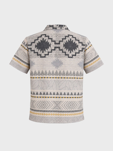 Men's Grey Relaxed Fit Printed Casual Shirt