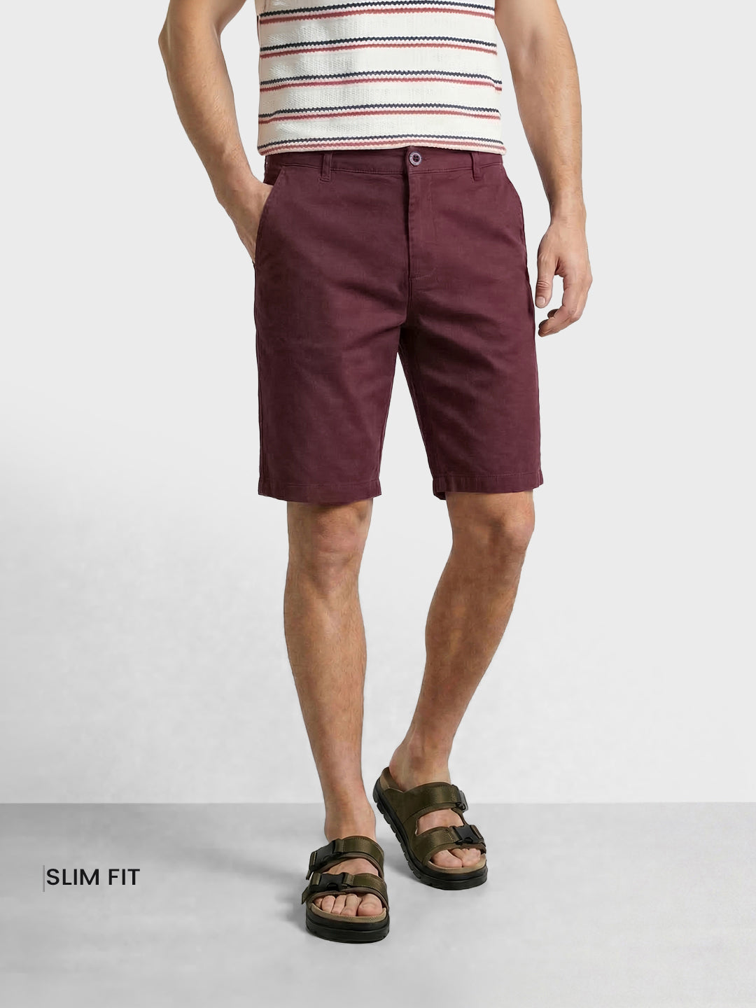 Men's Maroon Slim Fit Solid Casual Short