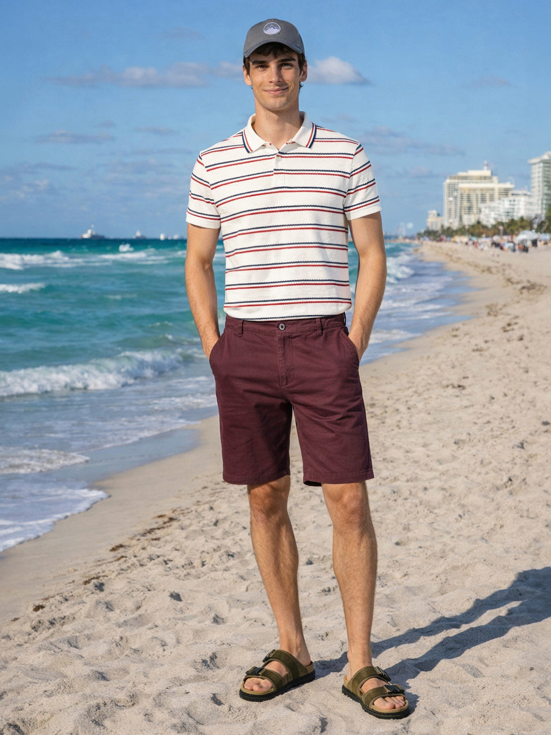 Men's Maroon Slim Fit Solid Casual Short
