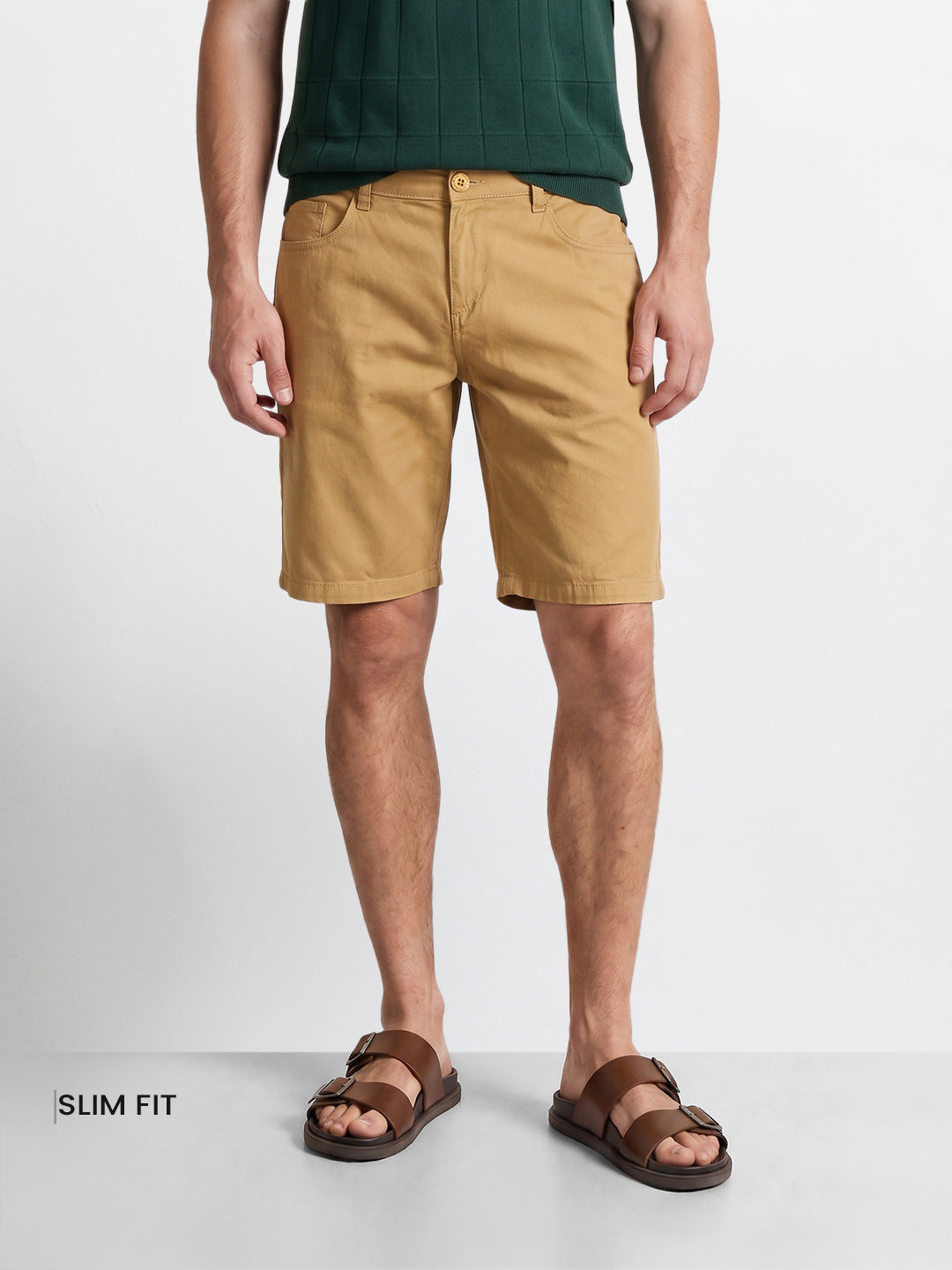 Men's Beige Slim Fit Solid Casual Shorts