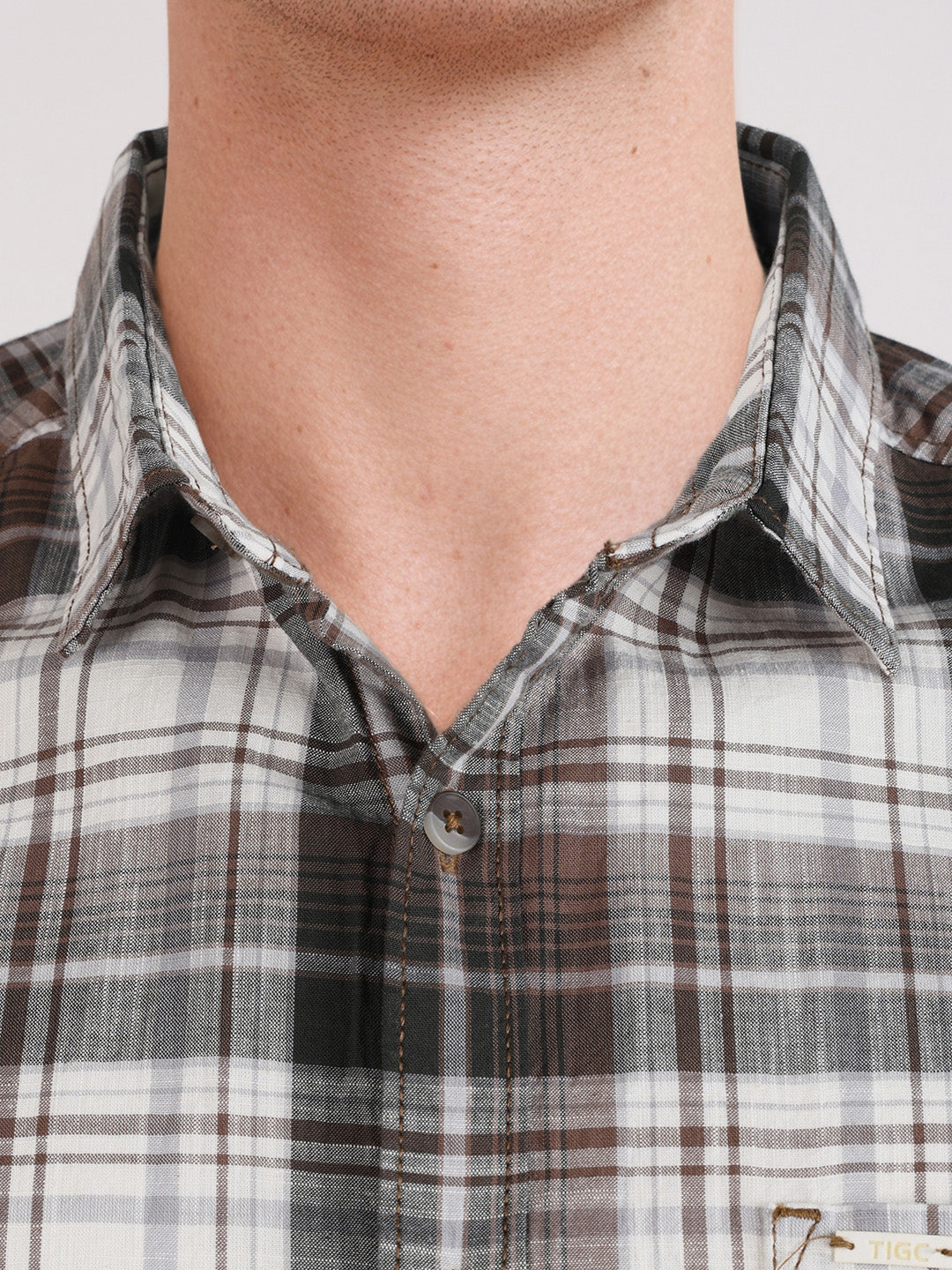 Men's Brown Slim Fit Checkered Casual Shirt