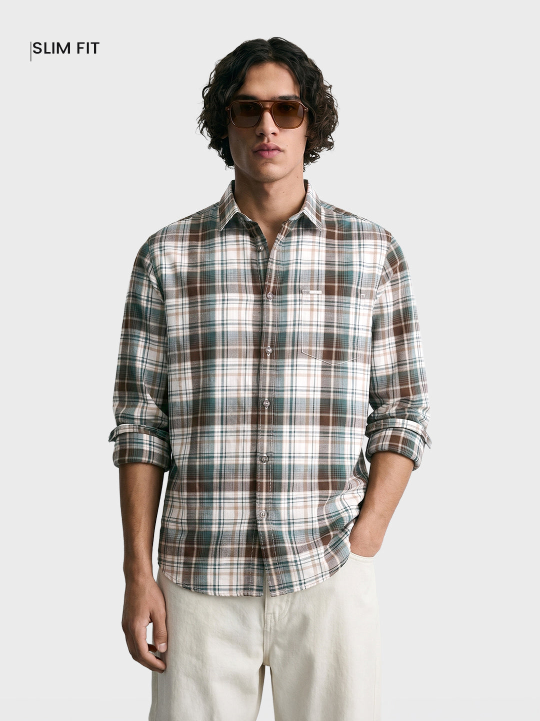 Men's Green Slim Fit Checkered Casual Shirt