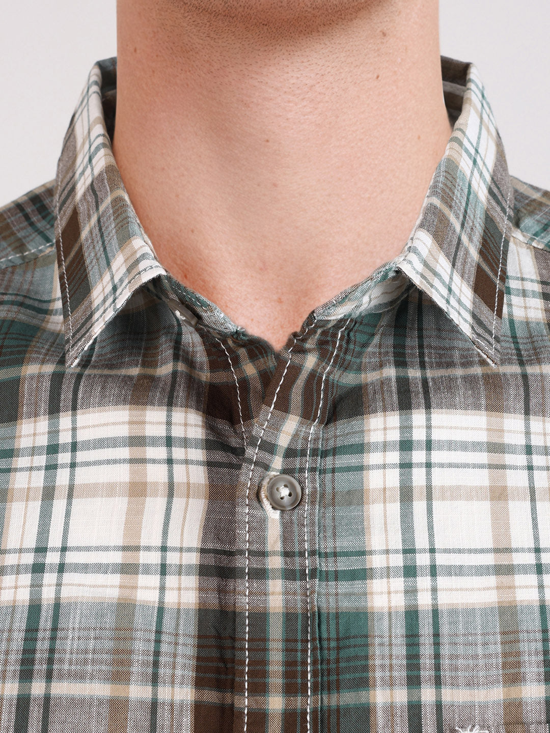 Men's Green Slim Fit Checkered Casual Shirt