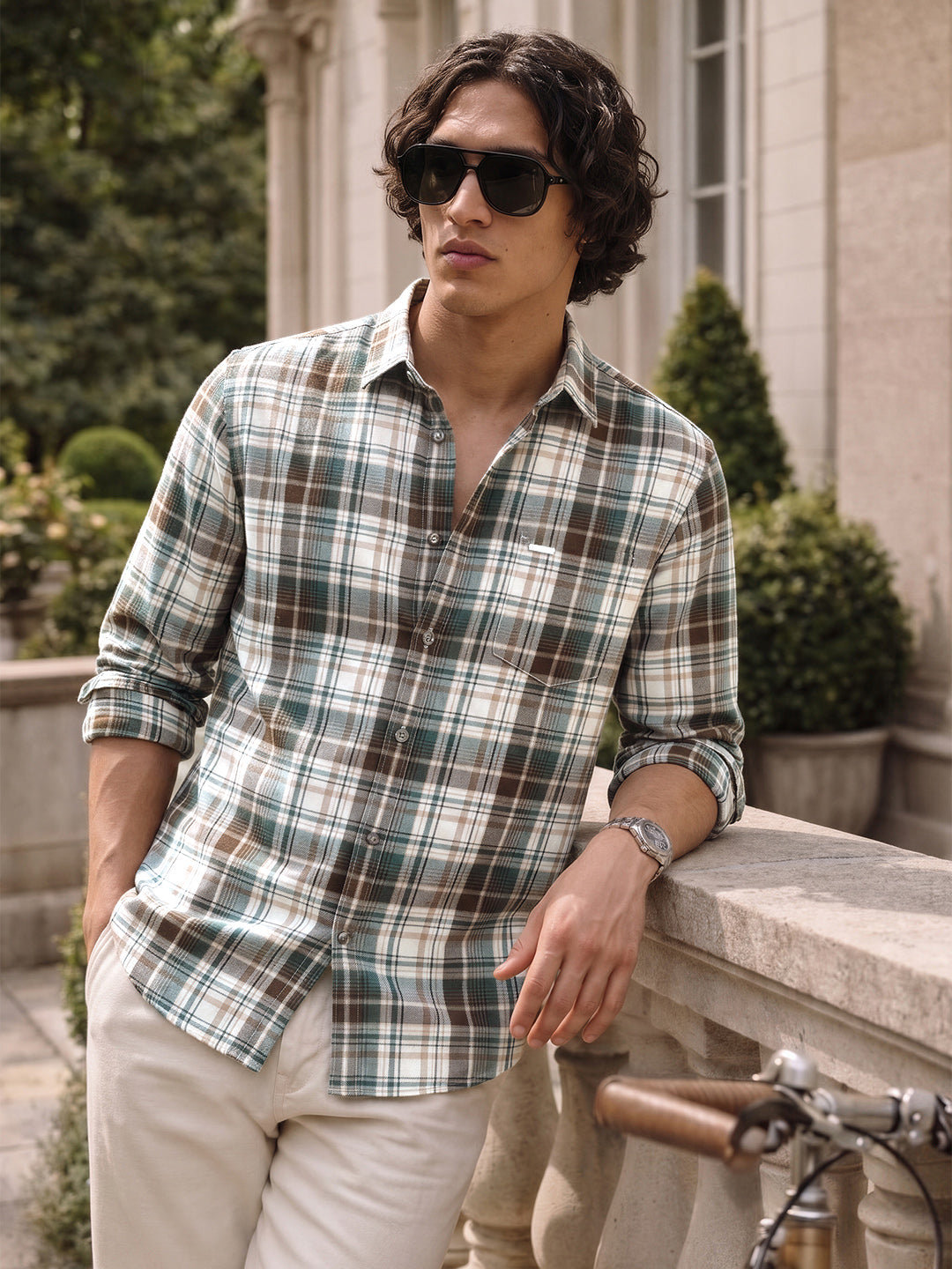 Men's Green Slim Fit Checkered Casual Shirt