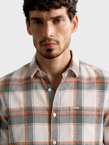 Men's Green Slim Fit Checkered Casual Shirt