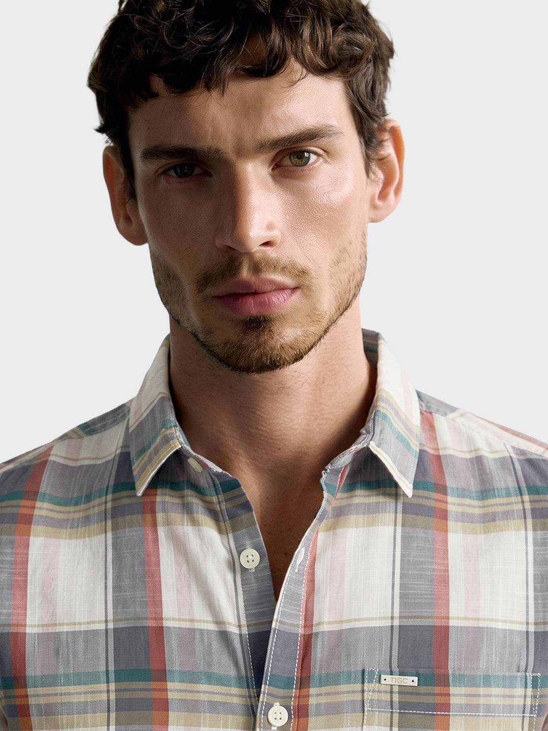 Men's Grey Slim Fit Checkered Casual Shirt