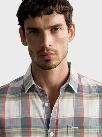 Men's Grey Slim Fit Checkered Casual Shirt