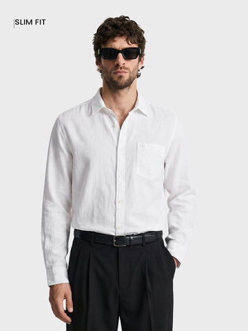 Men's White Slim Fit Solid Casual Shirt