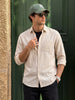 Men's Beige Slim Fit Solid Casual Shirt